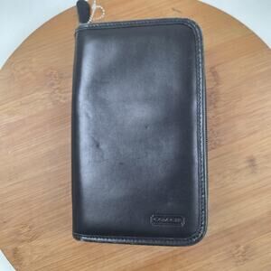 Coach Travel Organizer Wallet Zip Around Black Leather Passport Holder Mens Case